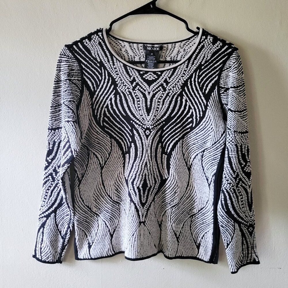NIC+ZOE Beautiful Black and White Textured Top Size S